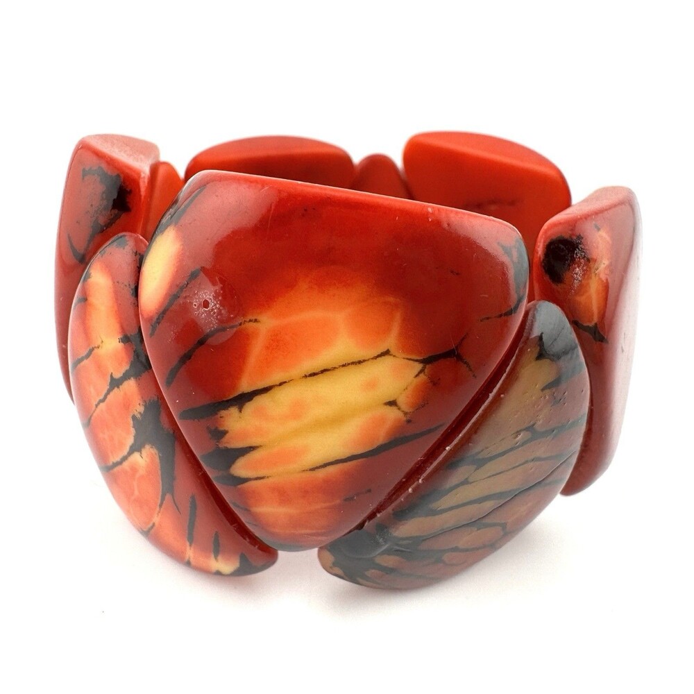Chunky Fire Orange Yellow Organic Material Bracelet Wide Artisan Statement 2”